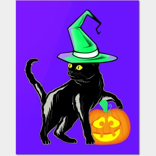 Black  Halloween Cat Posters and Art